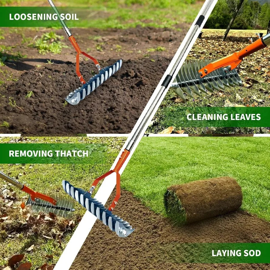 Thatch Rake 14 Wide 21Tines Sturdy Garden Dethatcher Rake