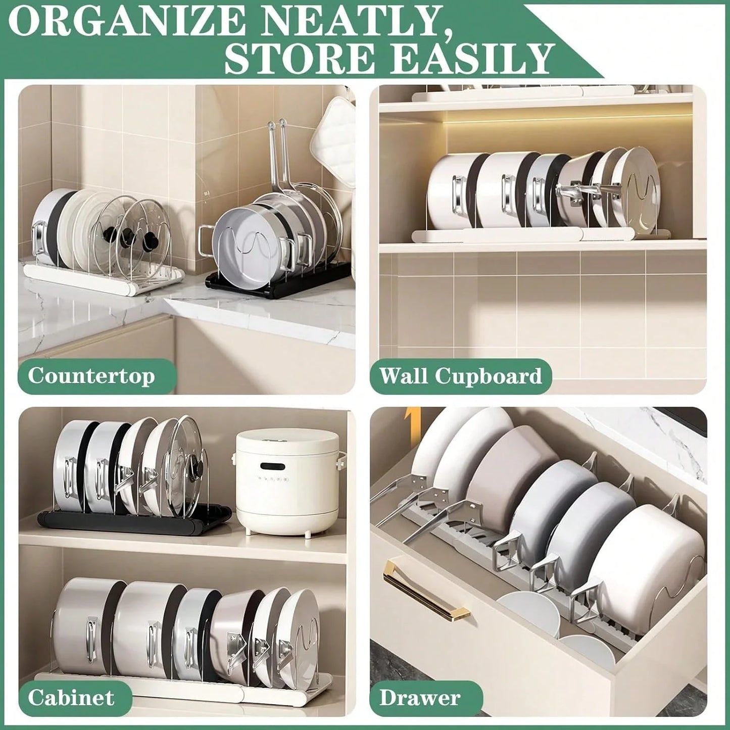 Under Cabinet Pots And Pans Organizer With Stainless Steel Racks