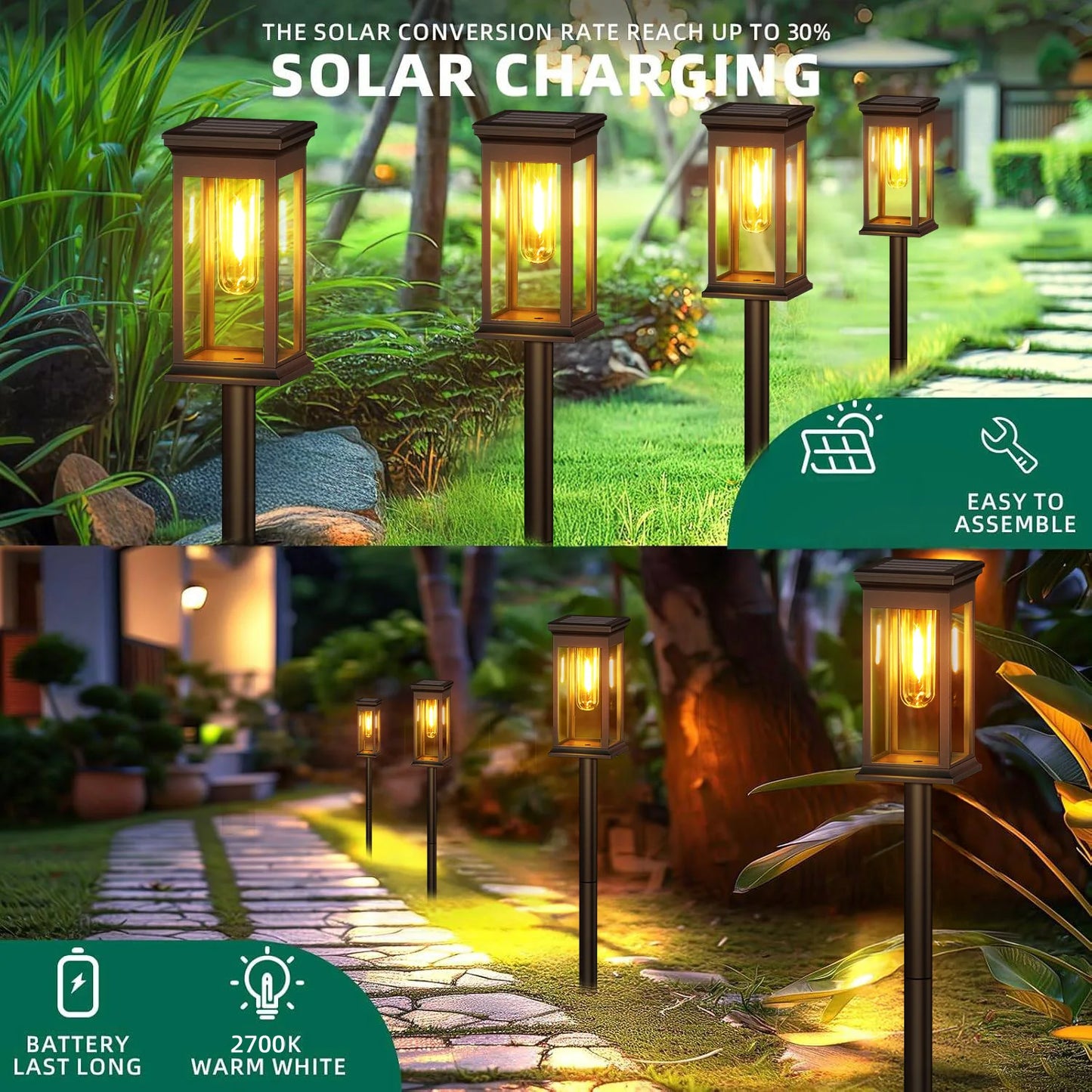 Upgraded Solar Lights 6/12 Pack Modern LED Garden Lighting