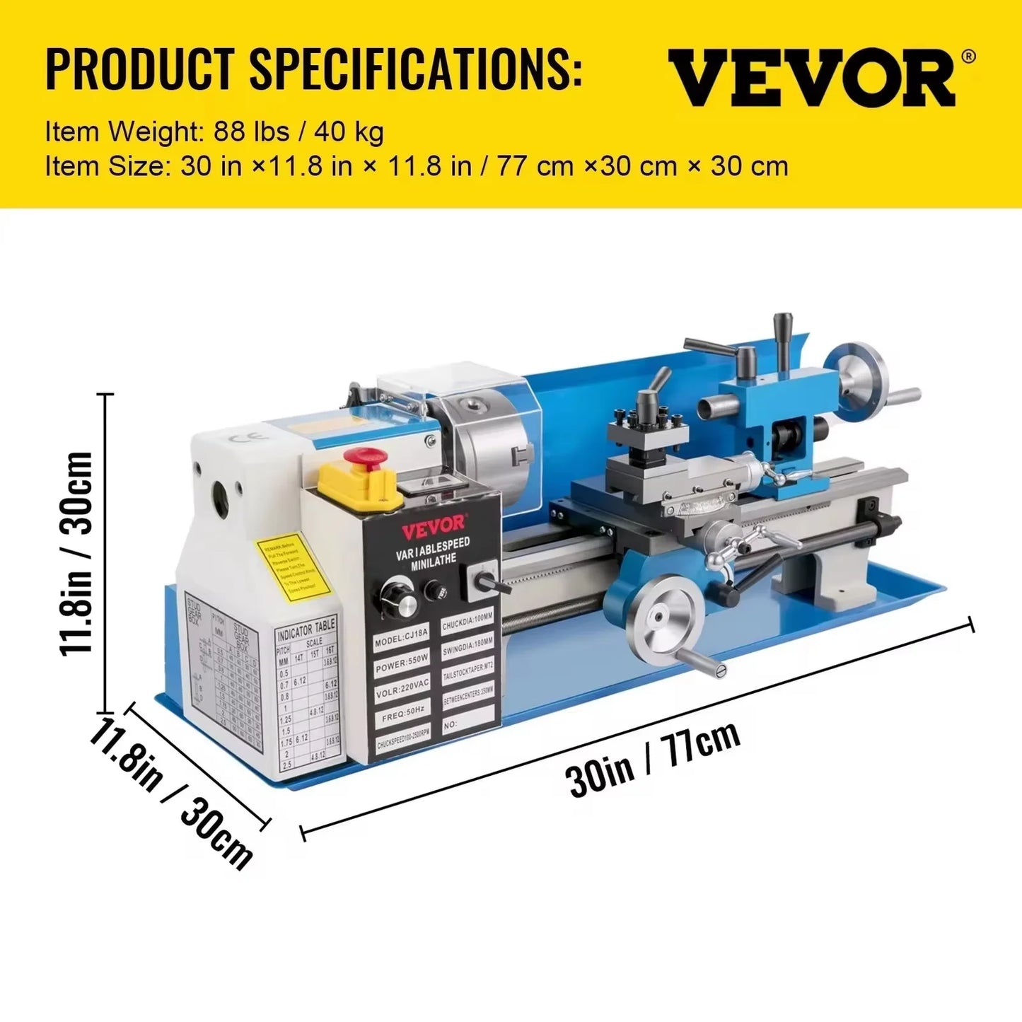 VEVOR Metal Mini Lathe 7"X14 Inch 550W