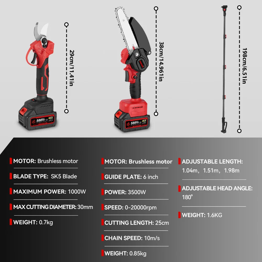ONEVAN 3in1 Electric High Branch Saw 20000RPM Cordless Telescoping High Pruning Shear Garden Power Tool For BL1850B 18V Battery