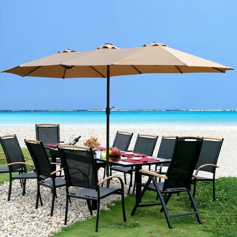 Double Sided Patio Umbrella With Solar Lights