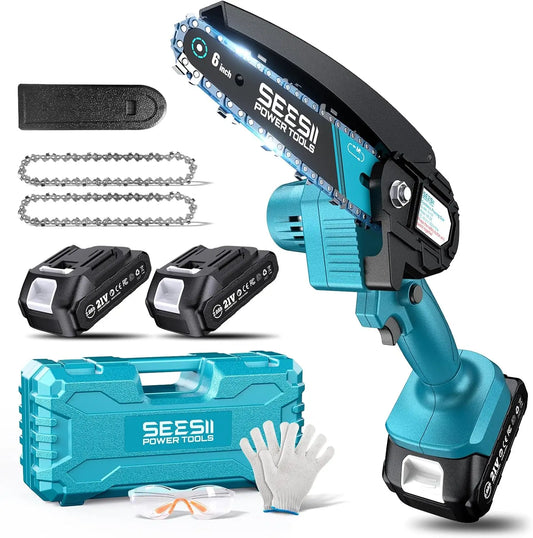 Seesii 6-inch Cordless Mini Chainsaw Electric Power Chain Saw