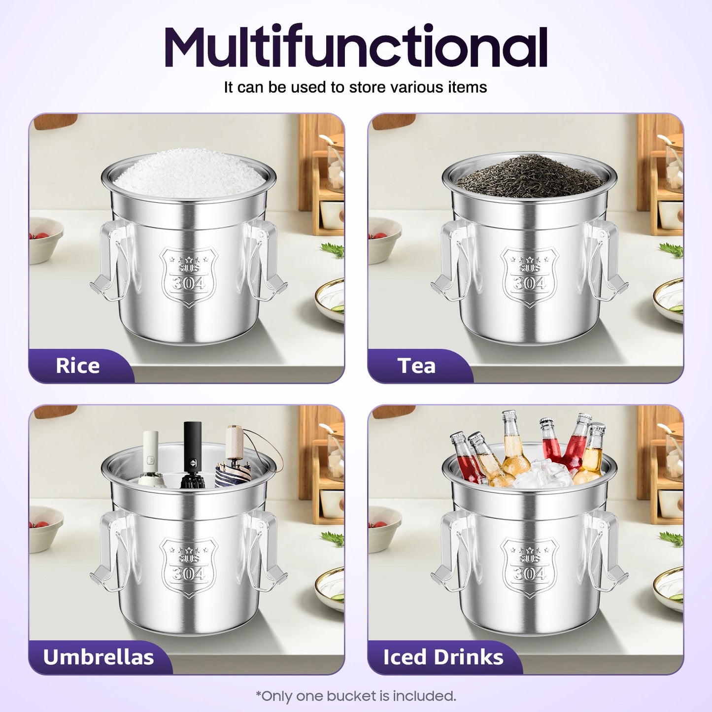 6L stainless steel rice bucket,，