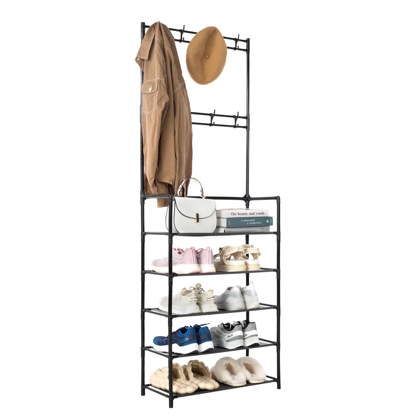 Hign-concerned Space-Saving Entryway Coat Rack And Shoe Storage Organizer For Hallways
