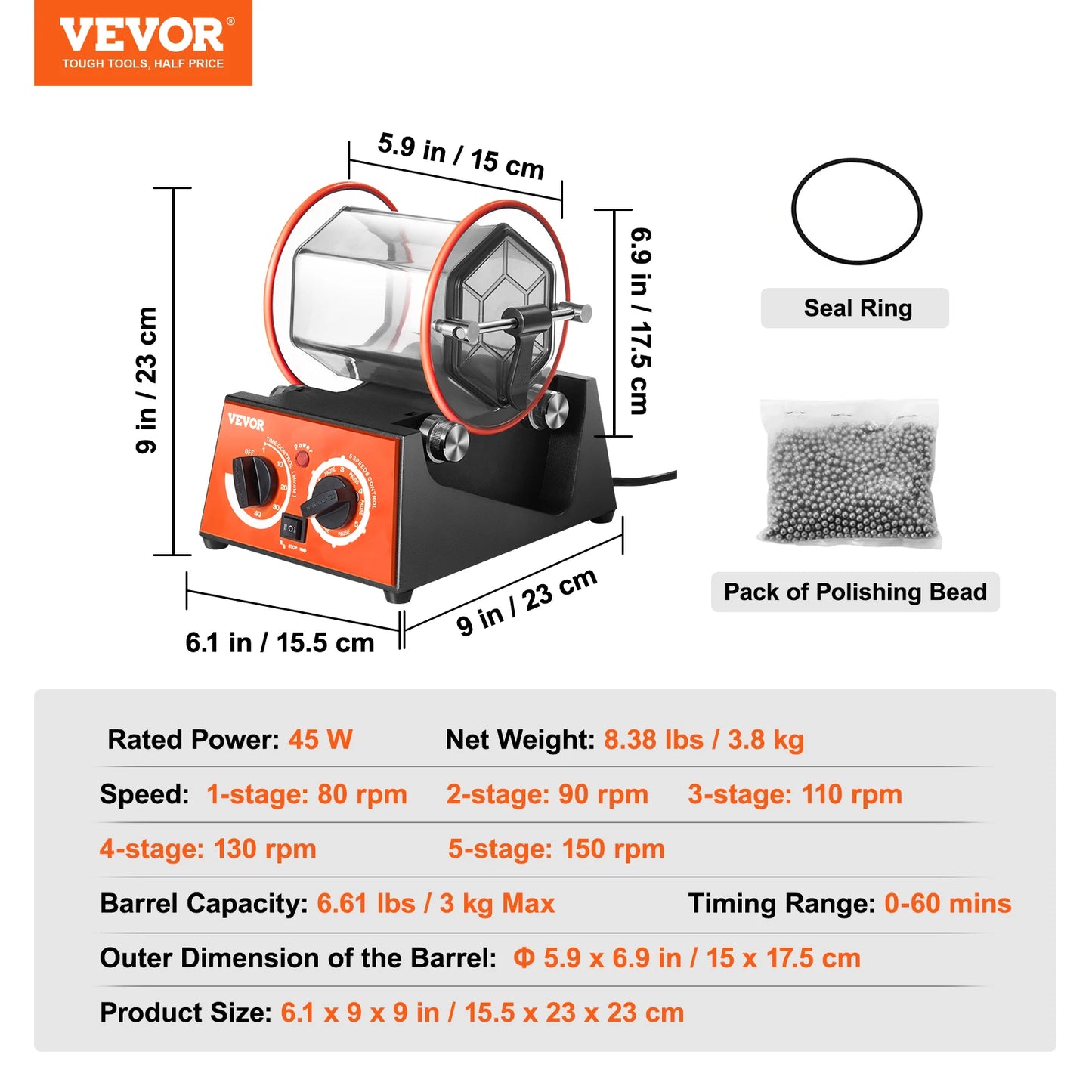 VEVOR 3kg 5kg Rotary Tumbler Surface Polisher