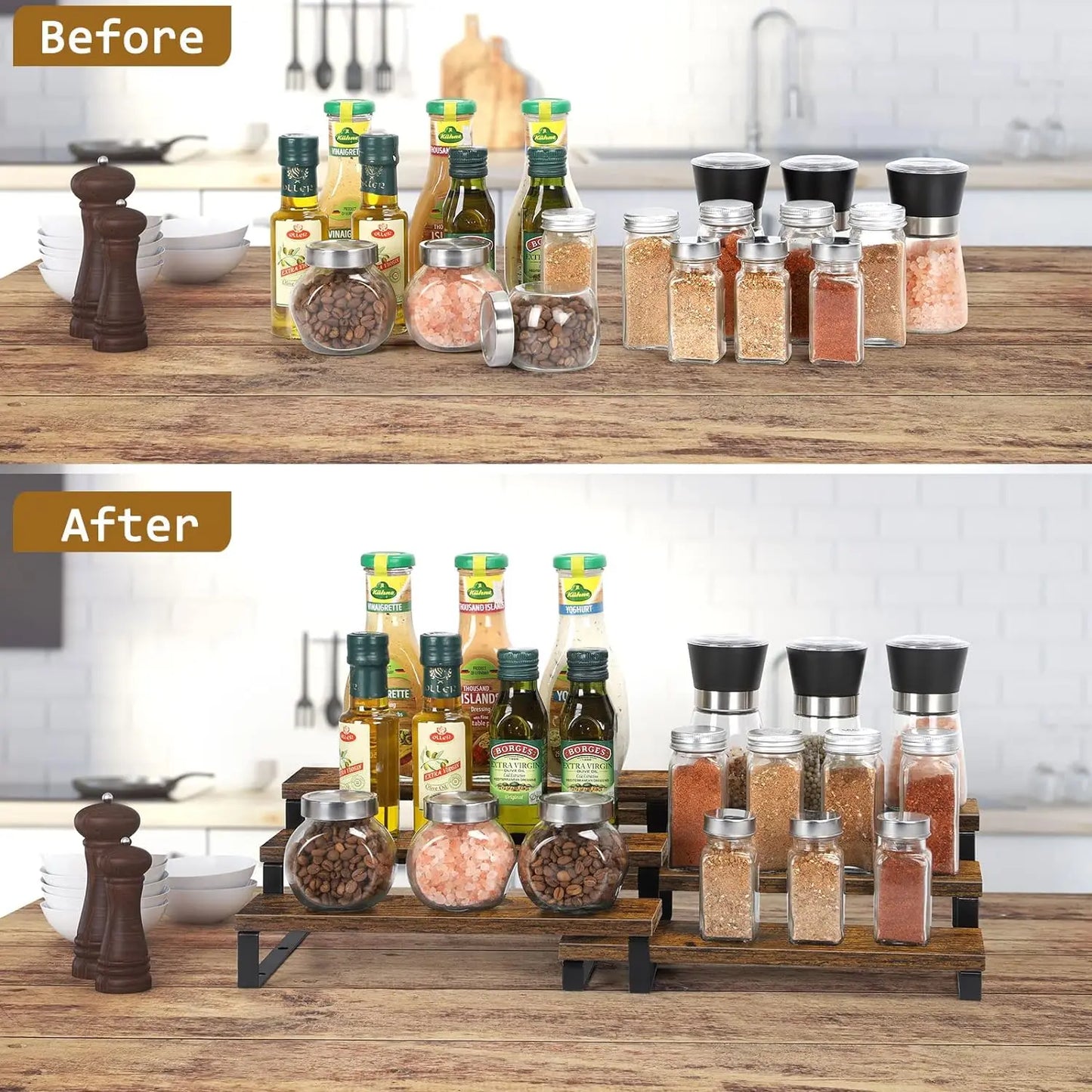 3-Tier Wooden Spice Rack Organizer for Cabinet,