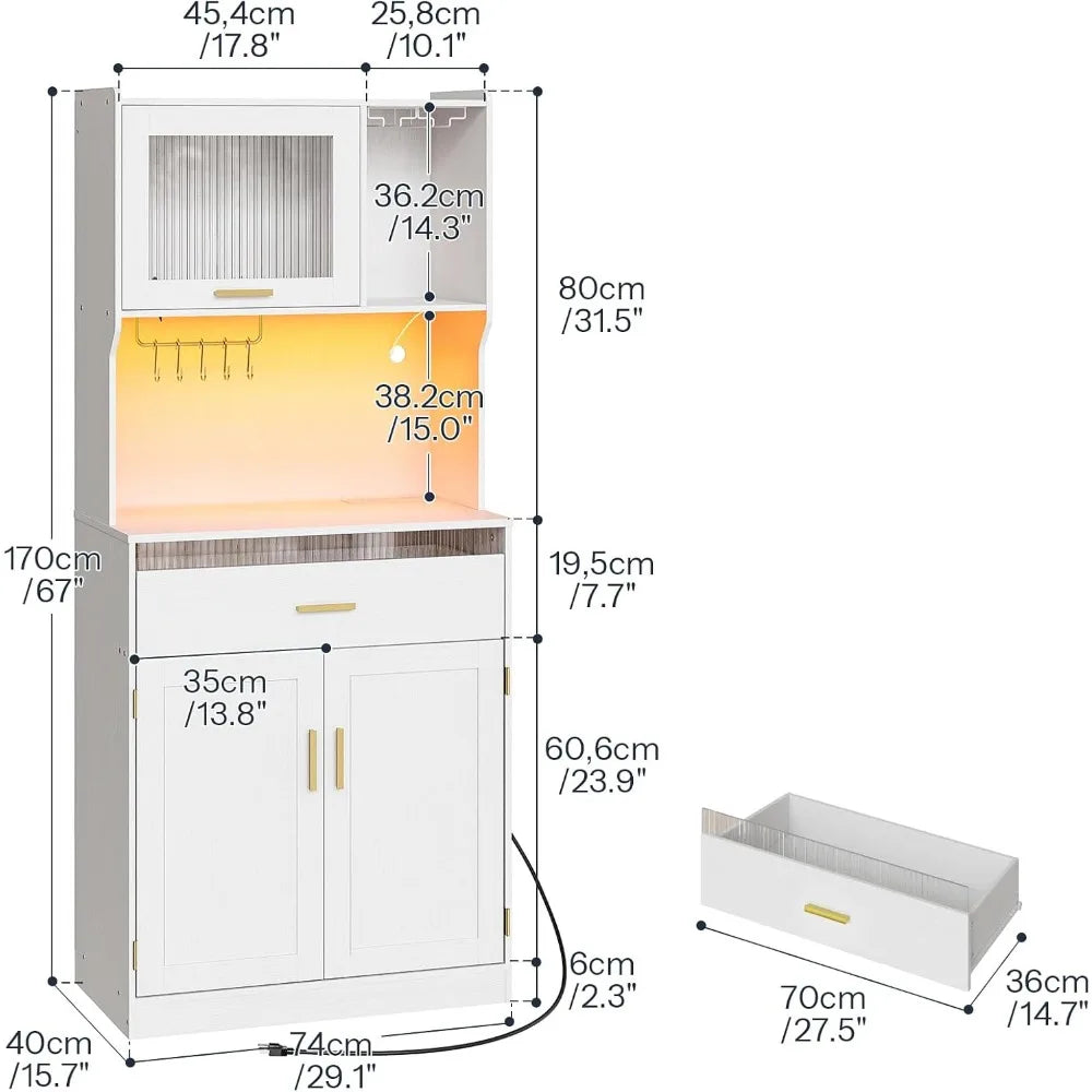 Modern Kitchen Pantry Cabinet with LED Lights,