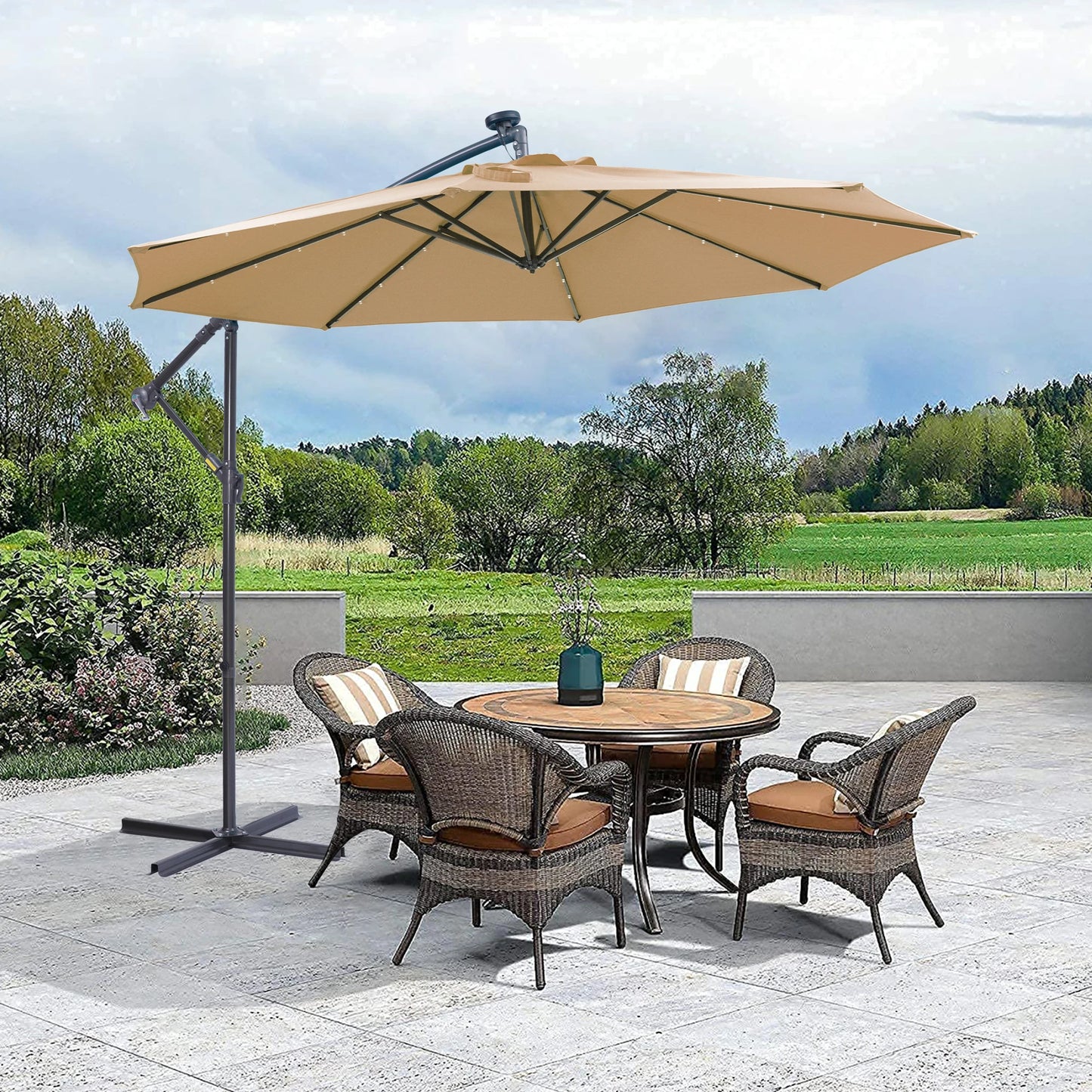 10 FT Solar LED Patio Umbrella for Outdoor Relaxation