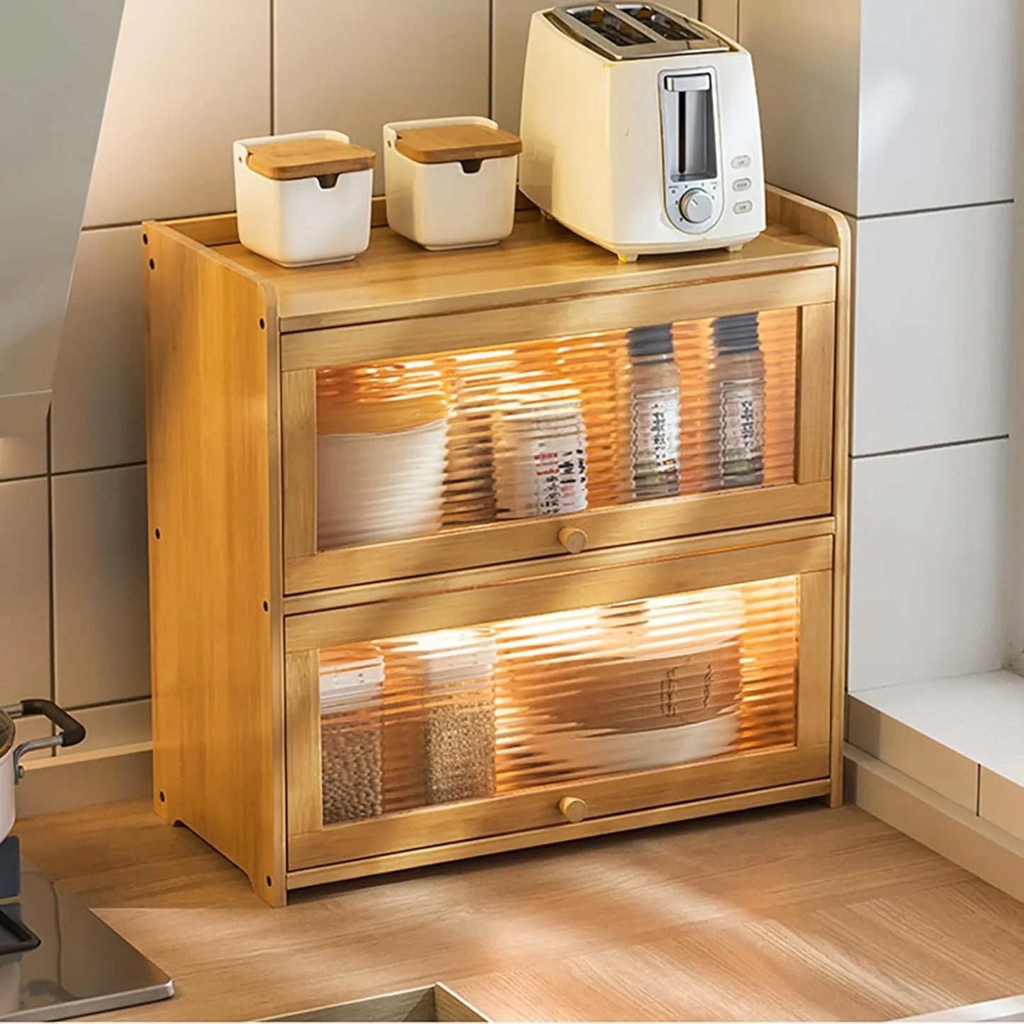 Each 2-Tier Bamboo Kitchen Storage Cabinet
