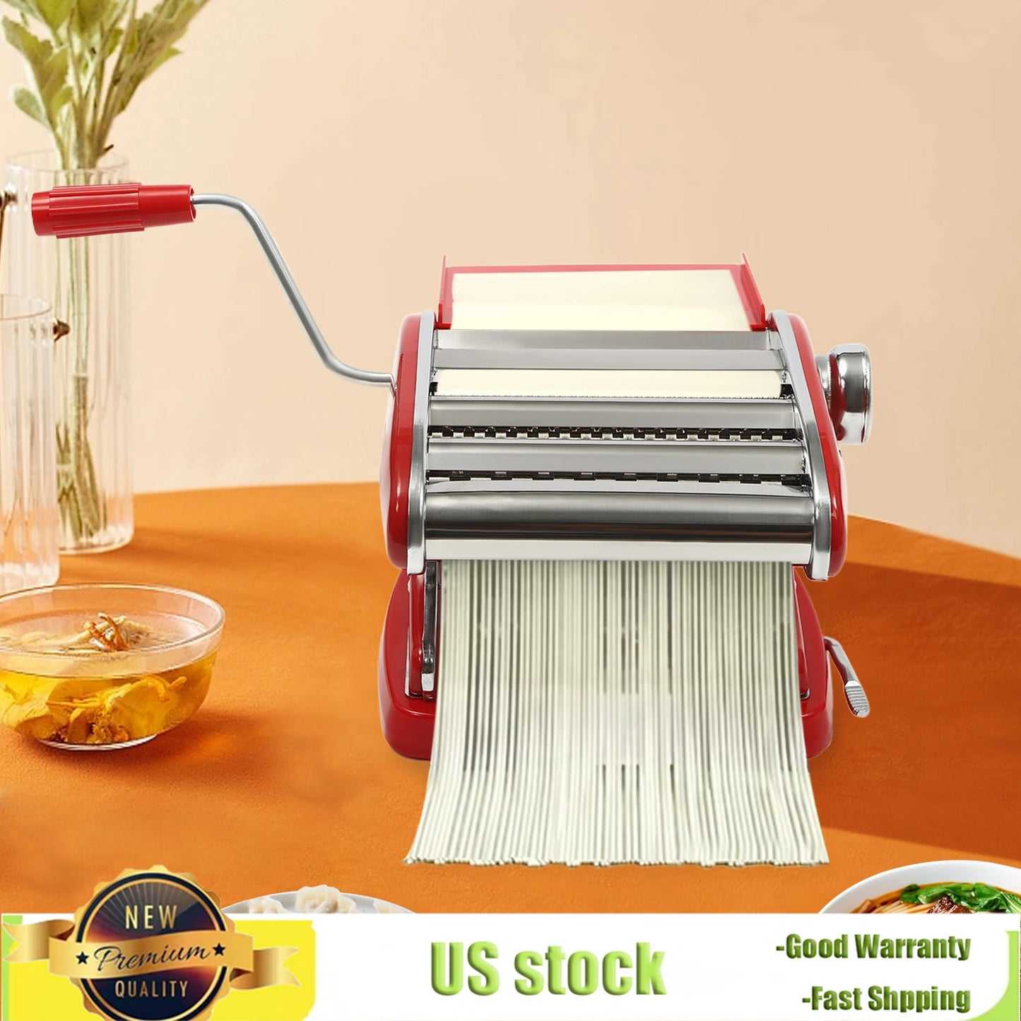 Bymaocar Manual Stainless Steel Noodle Maker with Adjustable Thickness