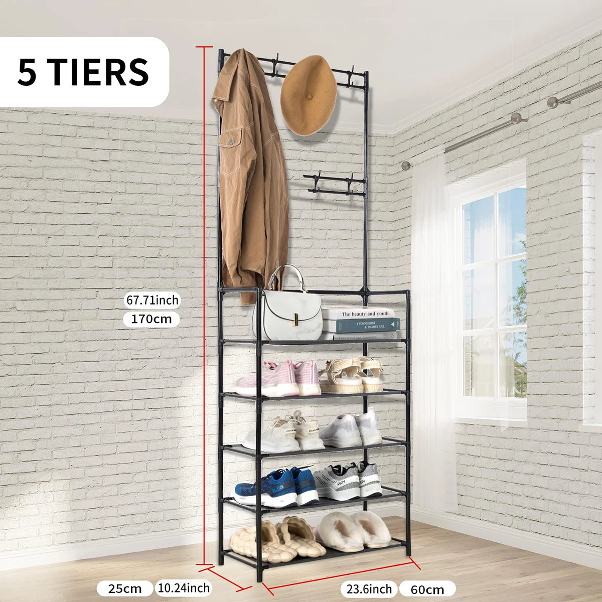 Hign-concerned Space-Saving Entryway Coat Rack And Shoe Storage Organizer For Hallways