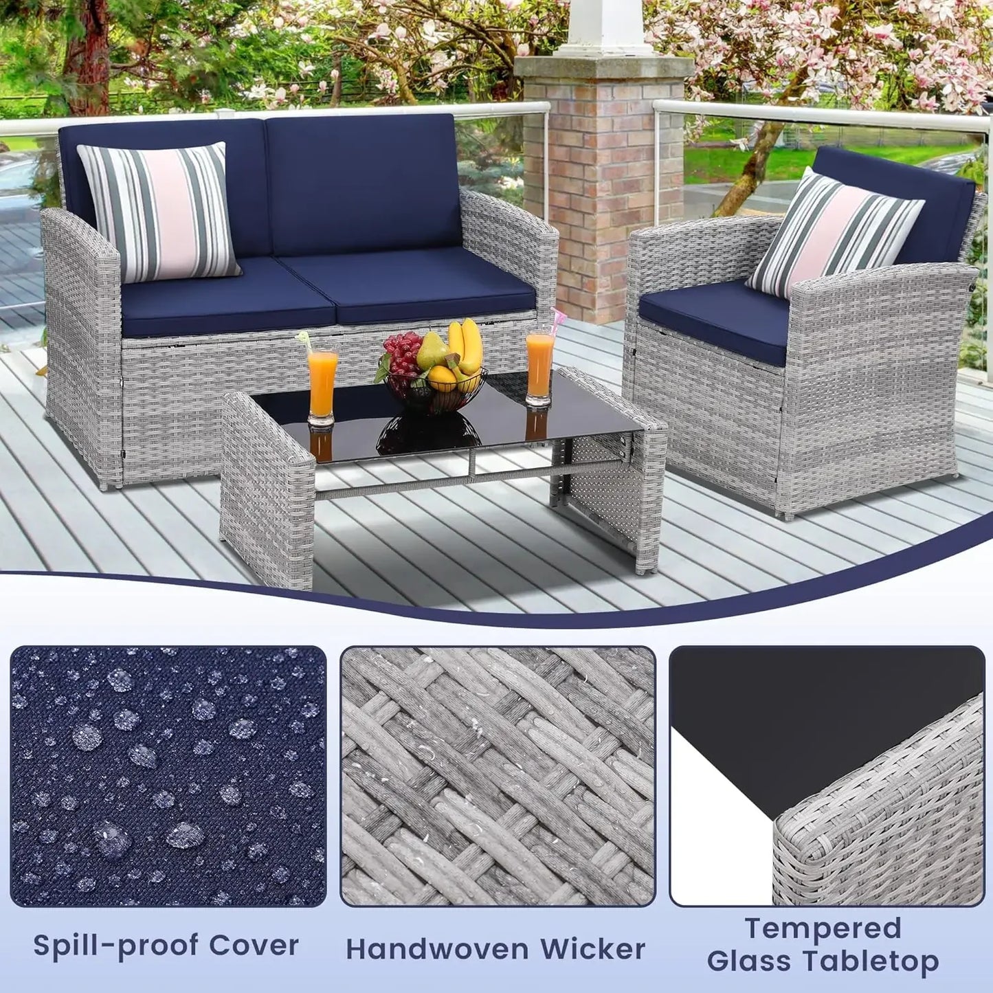 4 Pieces Patio Conversation Set,