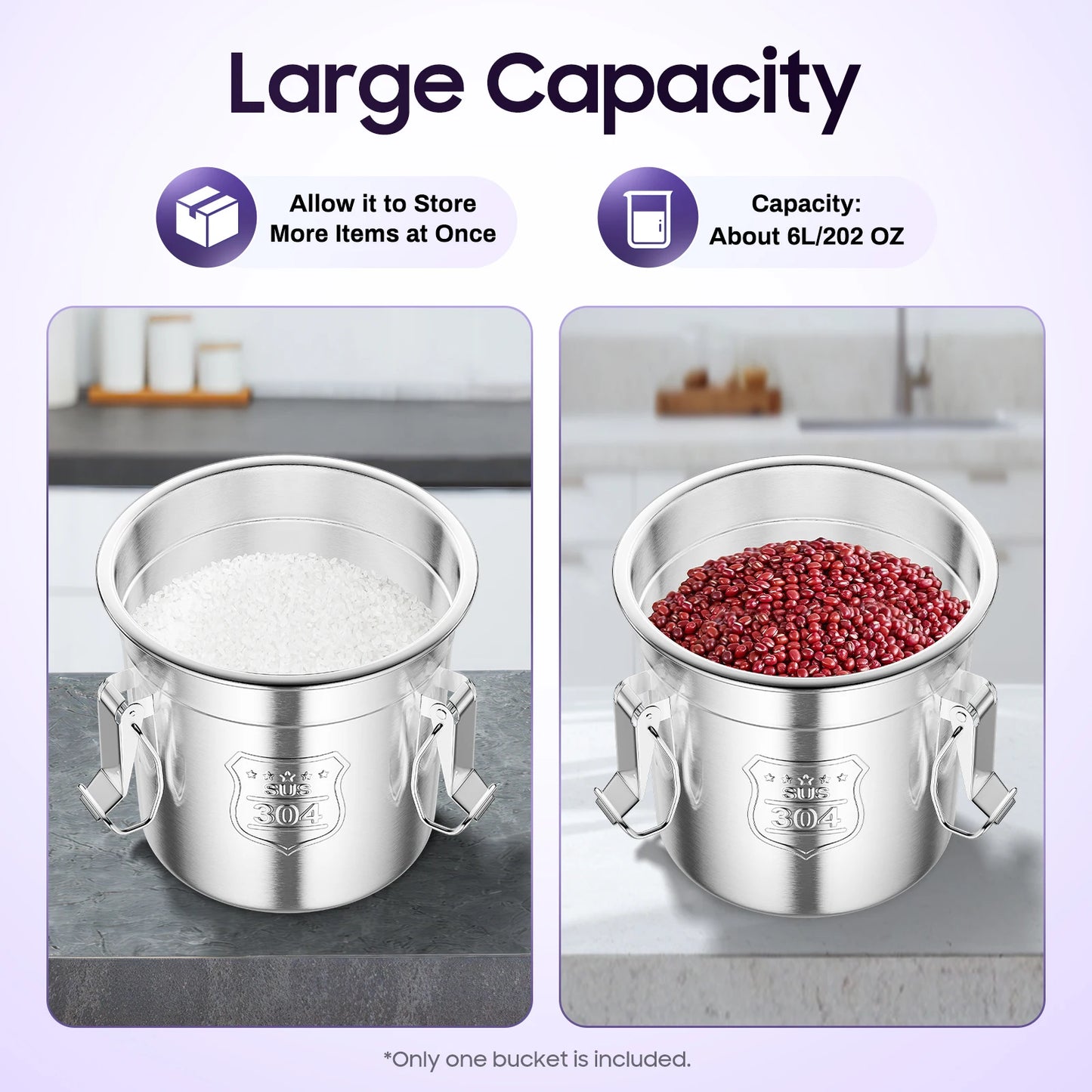 6L stainless steel rice bucket,，