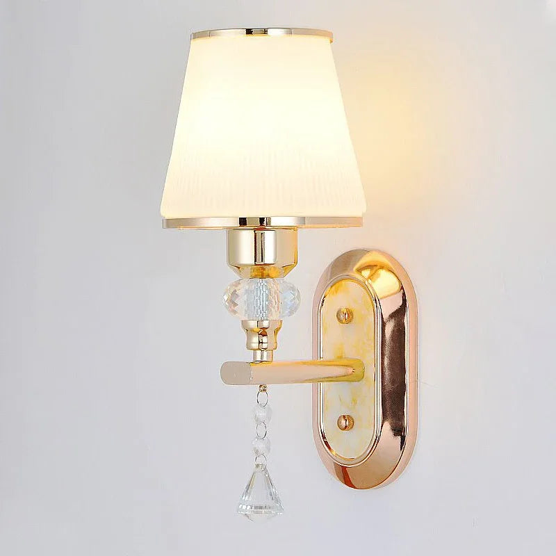 Modern Minimalist Crystal Bedside Wall Sconce Lamp In Iron Finish For Bedroom Or Living Room