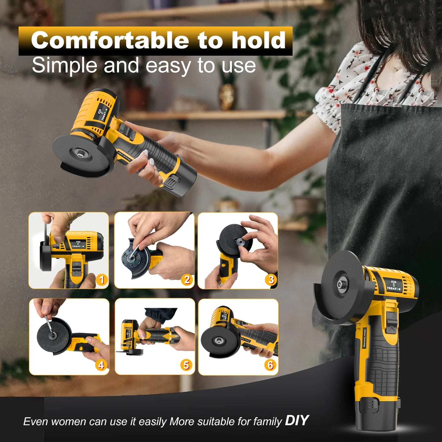 19500RPM Electric Angle Grinder Polishing Tool Cordless Portable Mini Cutting Machine 12V Rechargeable Battery