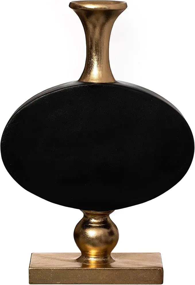 Set of 3 Inch Vintage Gold and Black Tall Floor Vase -