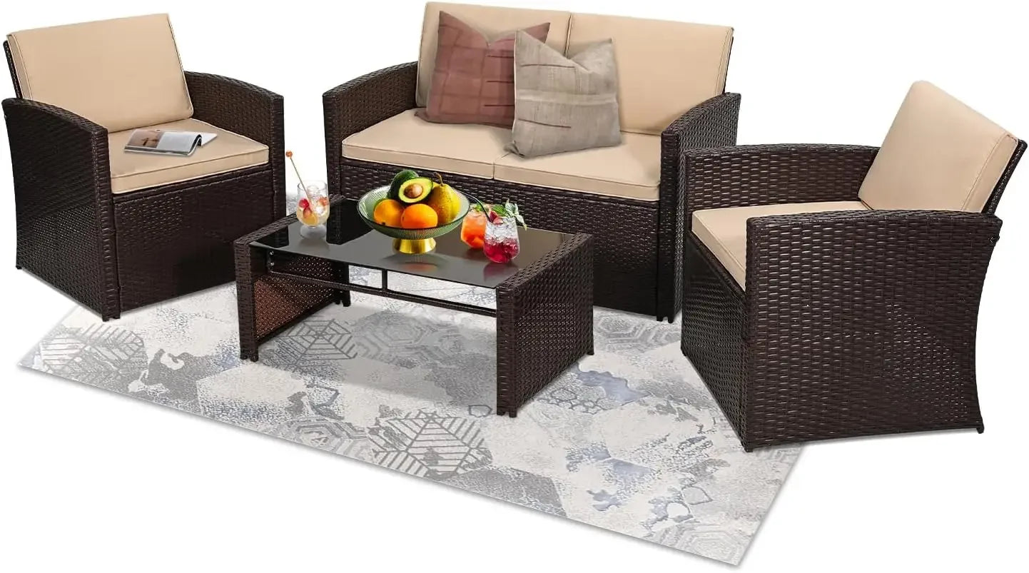 4 Pieces Patio Conversation Set,