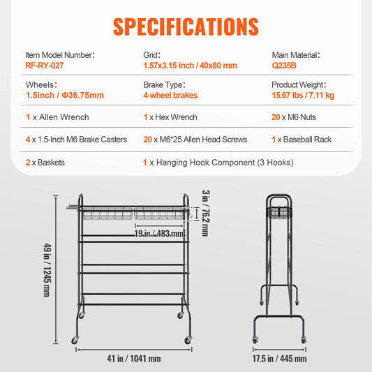 VEVOR 4-Layer Rolling Basketball Rack And Shooting Stand