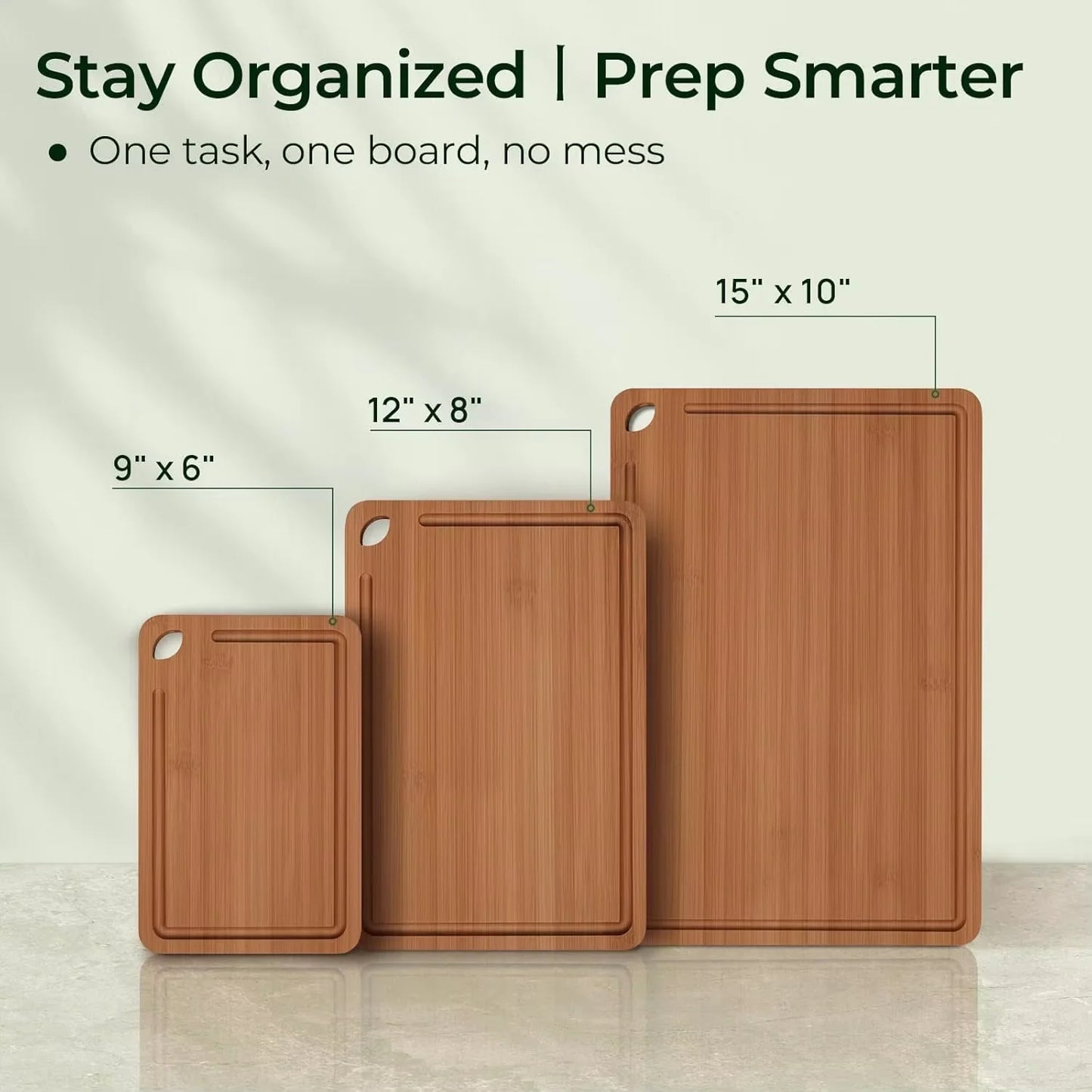 Carbonized Bamboo Cutting Boards Set For Kitchen Prep