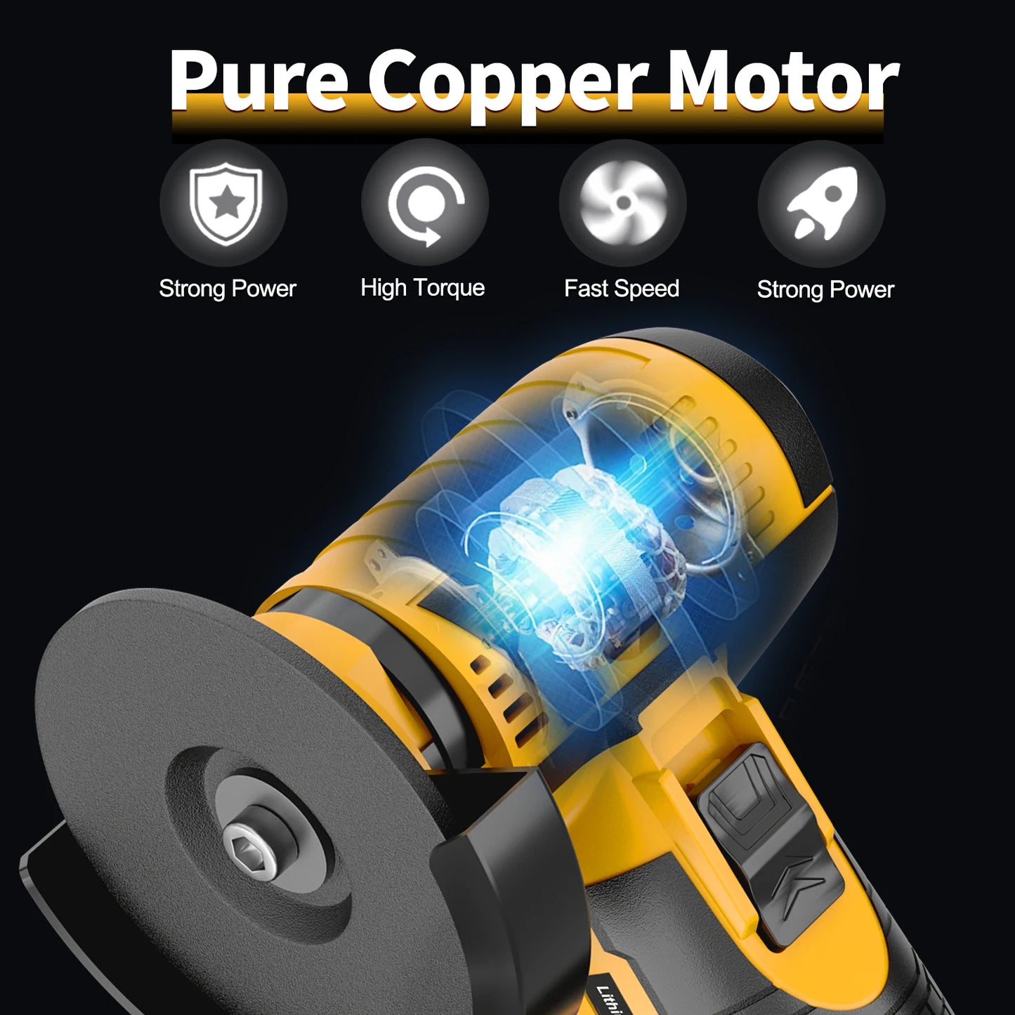 19500RPM Electric Angle Grinder Polishing Tool Cordless Portable Mini Cutting Machine 12V Rechargeable Battery