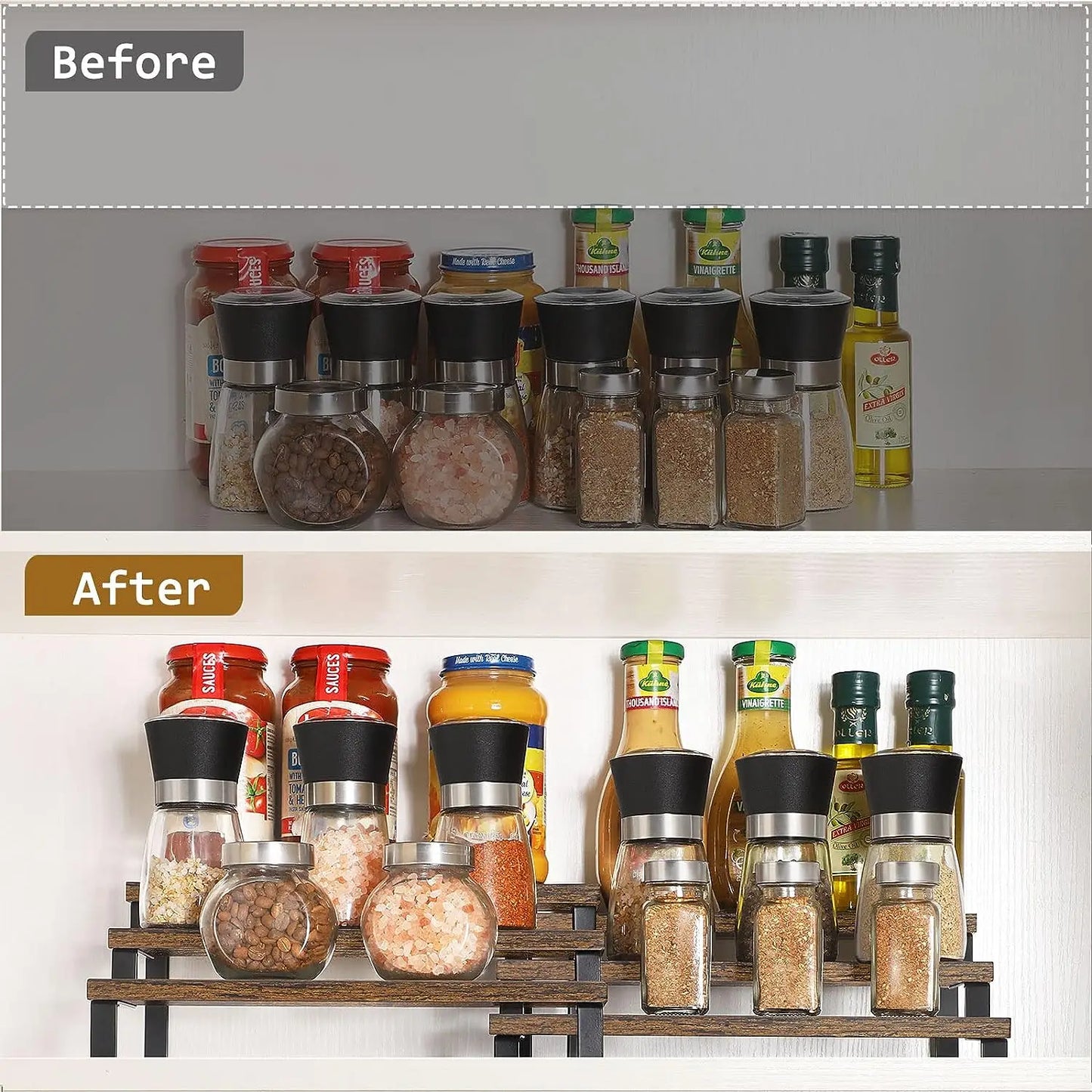 3-Tier Wooden Spice Rack Organizer for Cabinet,