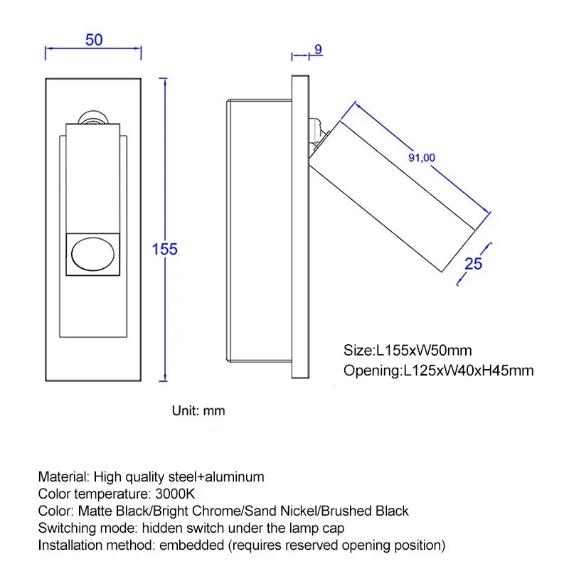 Nordic Indoor LED Wall Light Spotlight With RotationallyAdjustable Fixture System