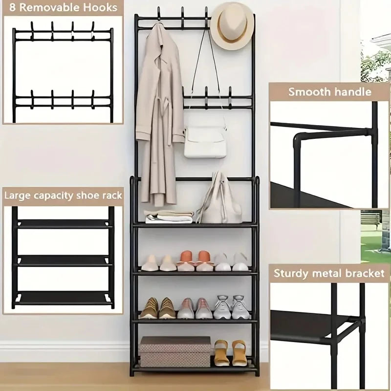 Hign-concerned Space-Saving Entryway Coat Rack And Shoe Storage Organizer For Hallways