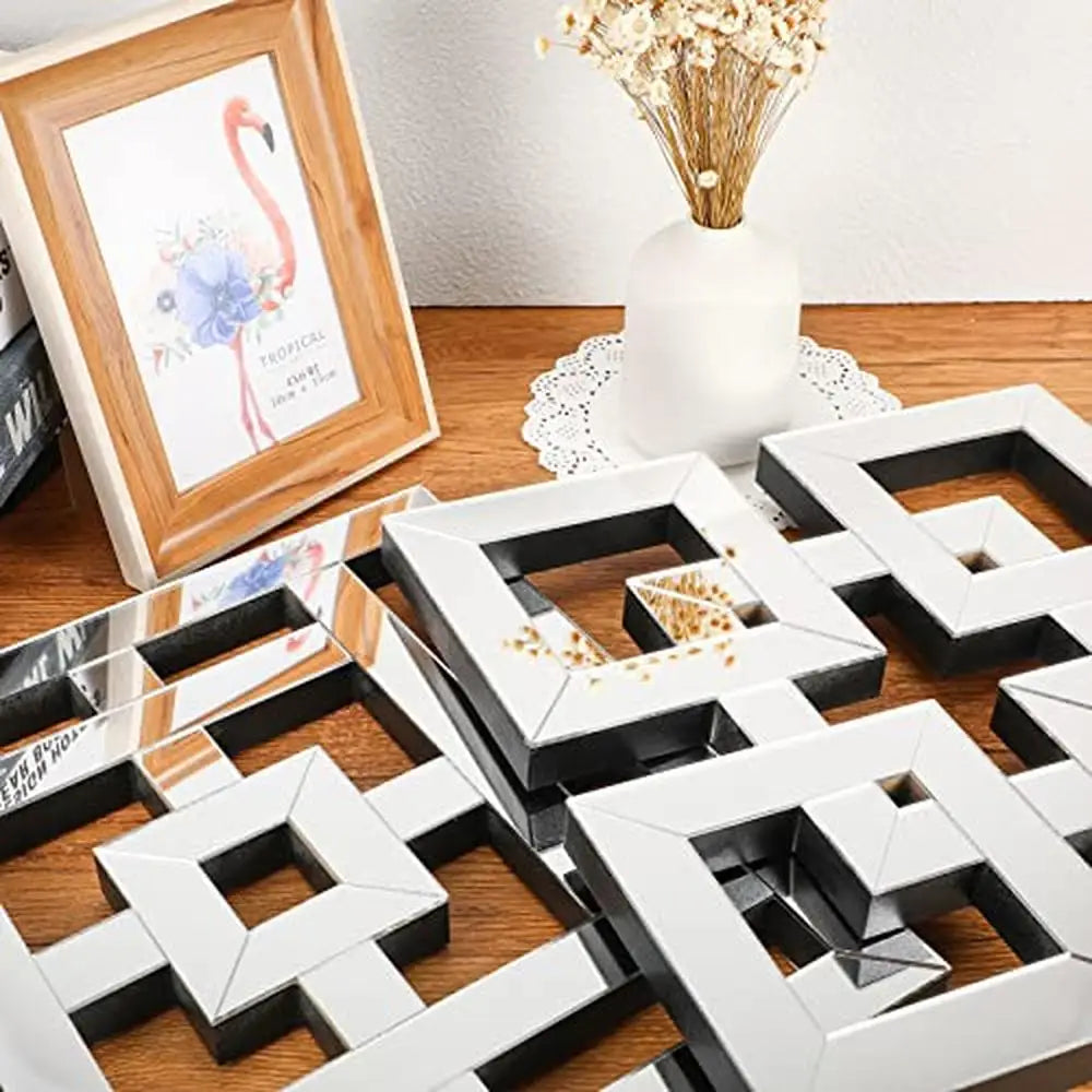 4 Pcs Square Silver Mirror Wall Decor Set 1.2 Inch