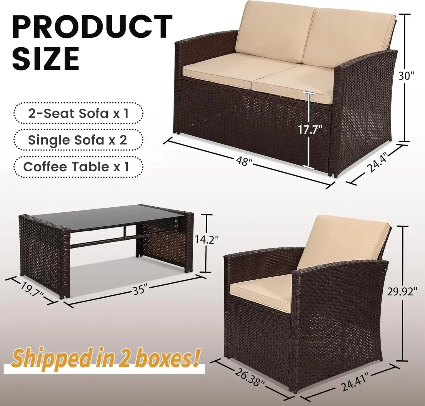 4 Pieces Patio Conversation Set,