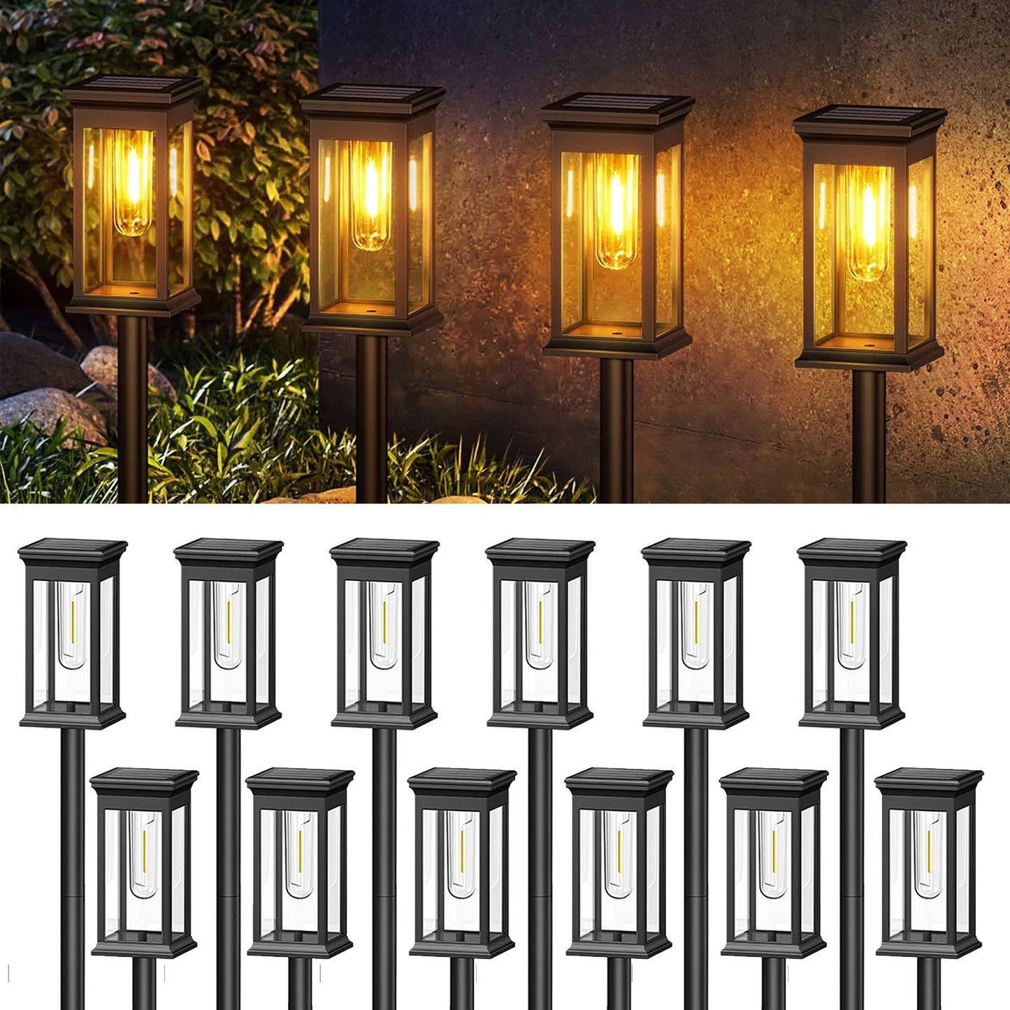 Upgraded Solar Lights 6/12 Pack Modern LED Garden Lighting