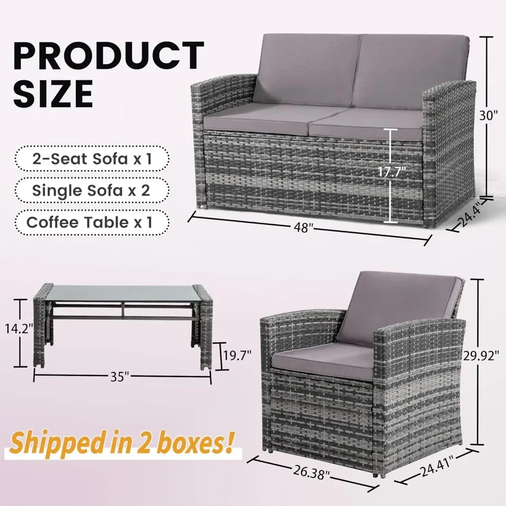 4 Pieces Patio Conversation Set,