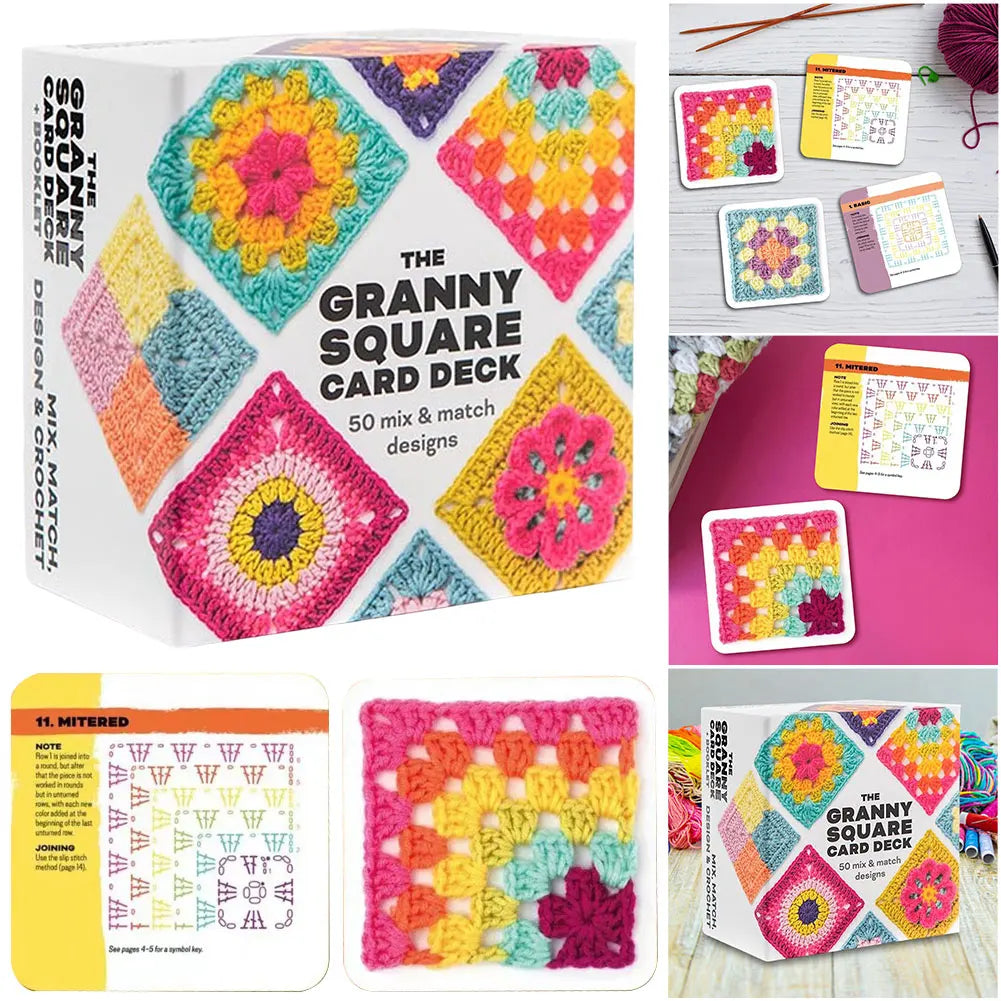 50 Mix & Matchs Designs Crochet Cards The Granny Square Card Decks Knitting Kit for Adults DIY Grandma Knitted Pattern Set