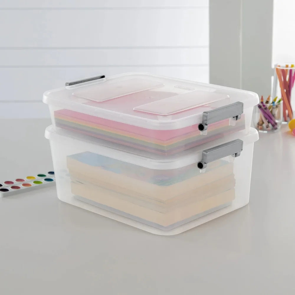 Sterilite 3 Pack Ultra-Durable-Long-Lasting Modular-Latch Storage-Box Organizer System Pro-X