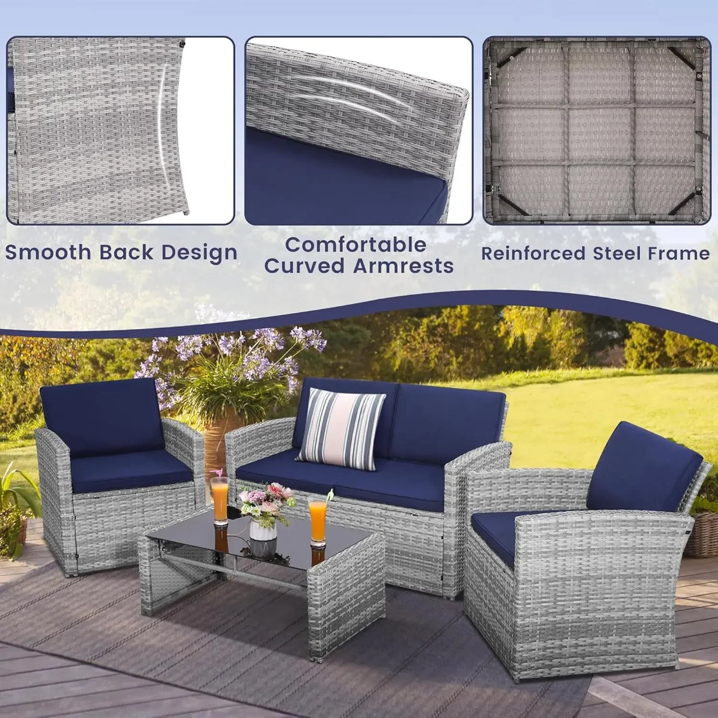 4 Pieces Patio Conversation Set,
