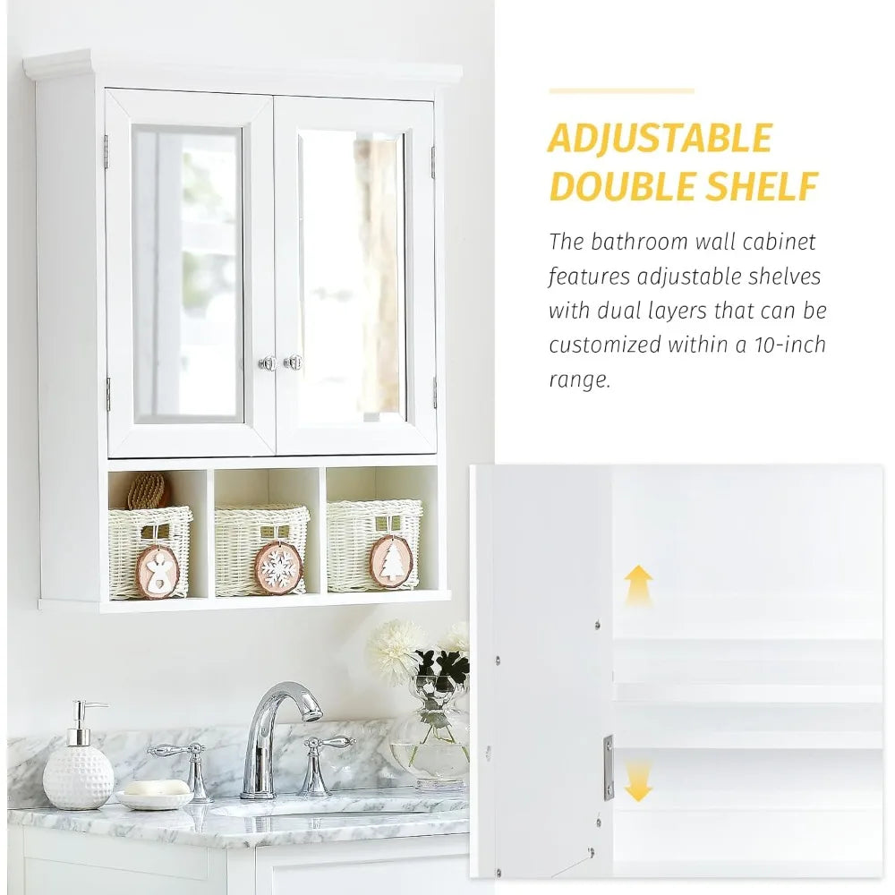Over-the-Toilet Wall Cabinet With Mirror For Bathroom Storage Organization Solutions