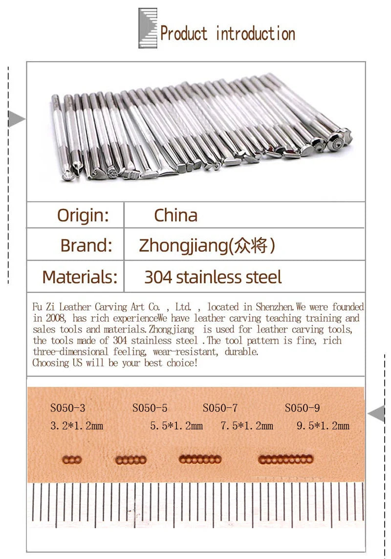 Zhongjiang Leather Stamping Tool Stainless Steel Professional