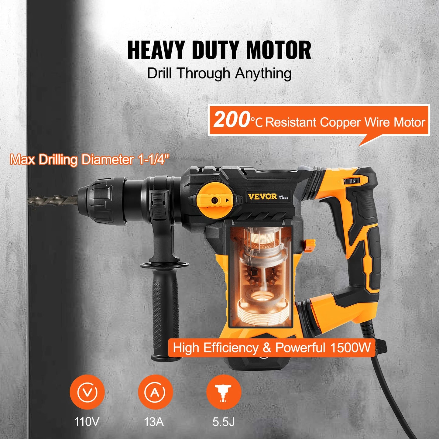 VEVOR 1500W Rotary Hammer Drill