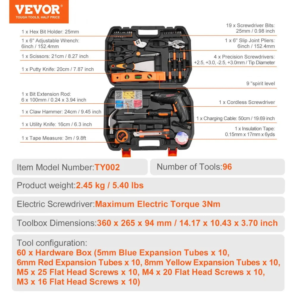 VEVOR Tool Kit Home Repairing Tool Kit