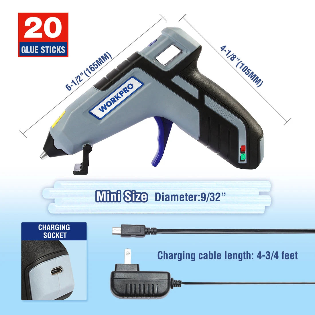 WORKPRO 30W Hot Melt Glue Gun with 20pcs Glue Sticks