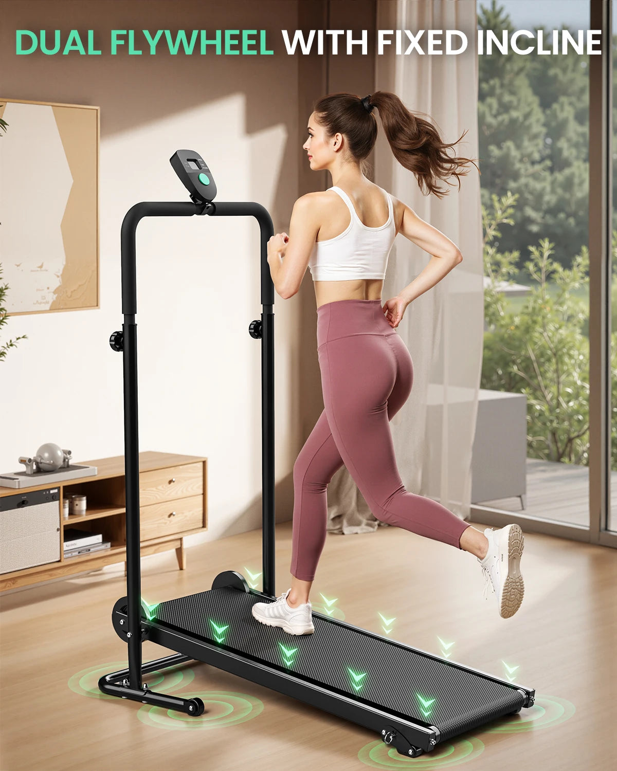 AKLUER Non Electric Treadmill With Dual Flywheel And Fixed Incline
