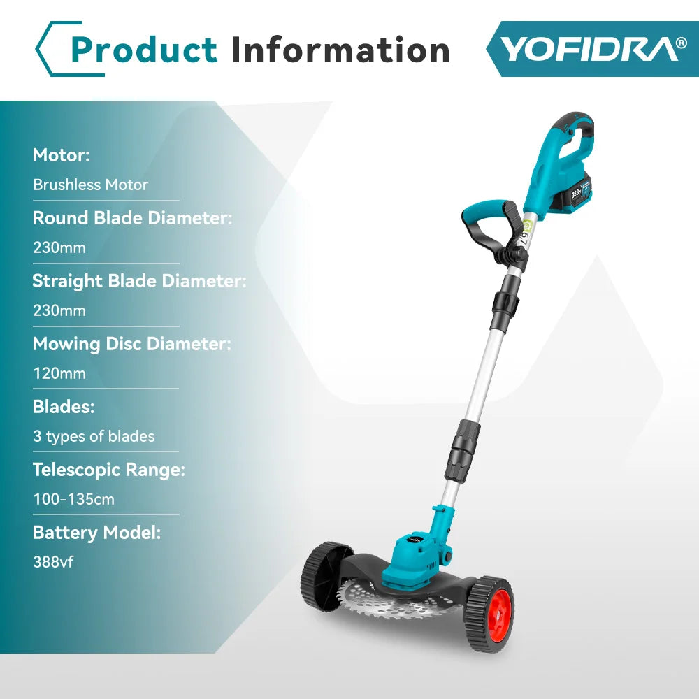 YOFIDRA 9 Inch Brushless Electric Lawn Mower 3000W мощность