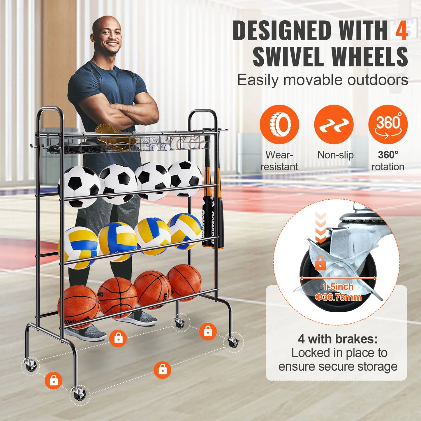 VEVOR 4-Layer Rolling Basketball Rack And Shooting Stand