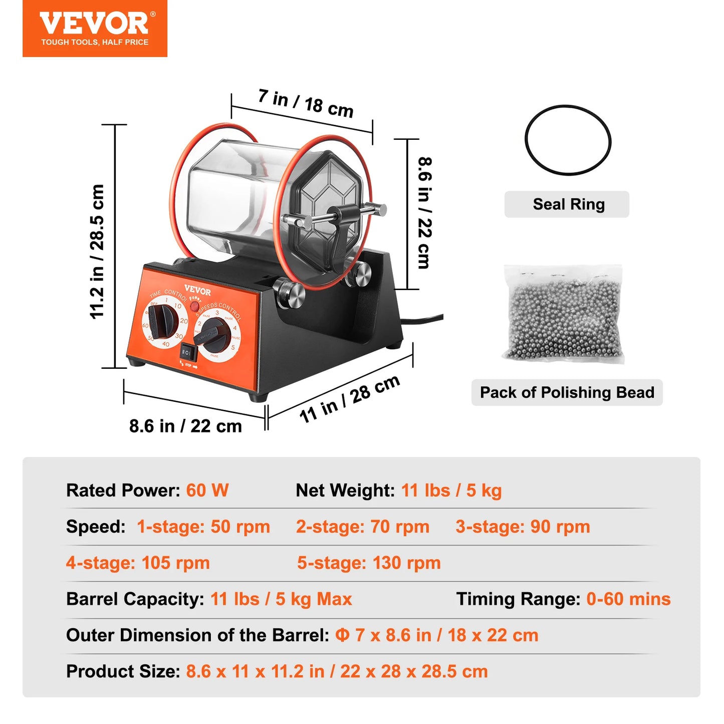 VEVOR 3kg 5kg Rotary Tumbler Surface Polisher