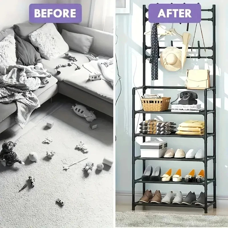 Hign-concerned Space-Saving Entryway Coat Rack And Shoe Storage Organizer For Hallways
