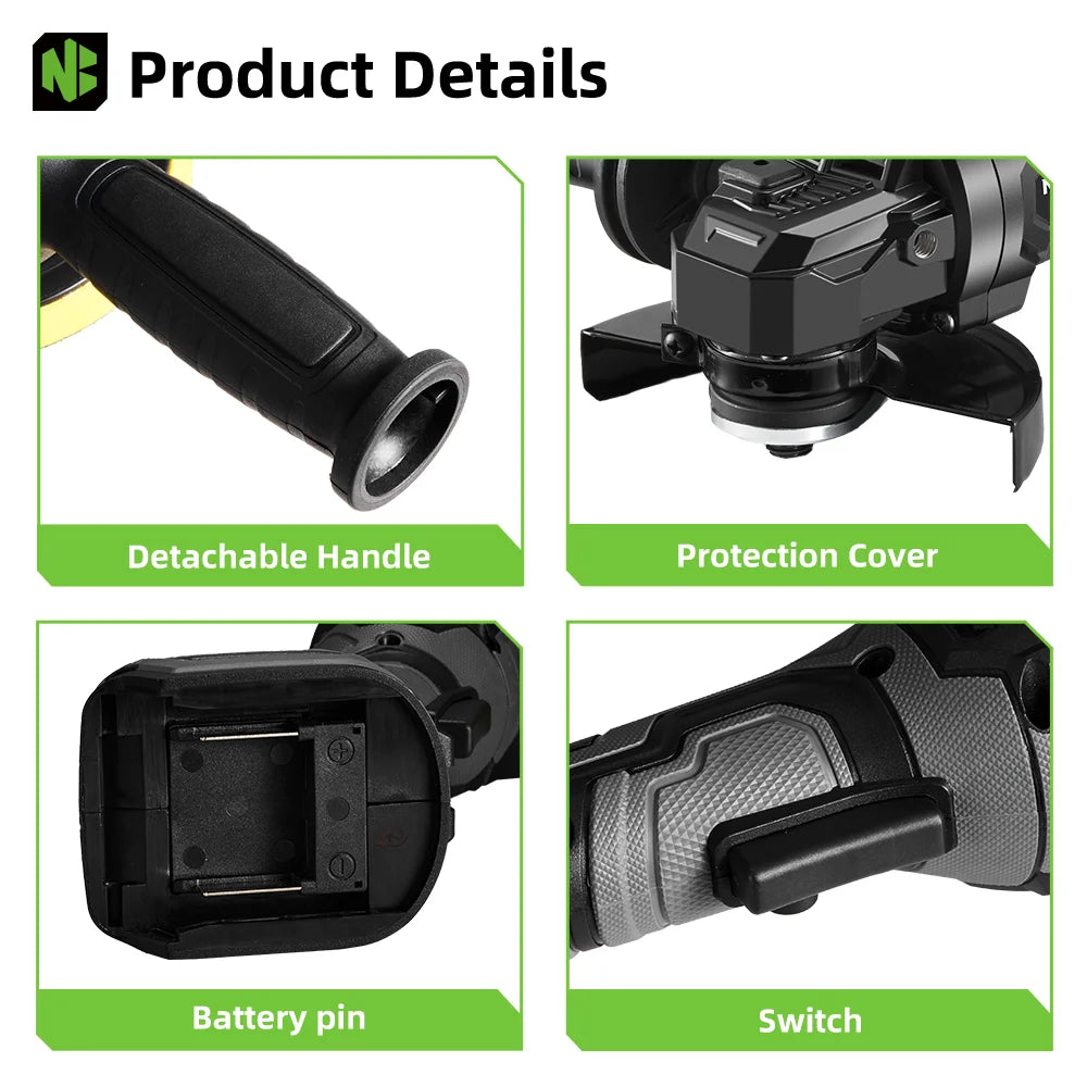 NEWBENY 125mm Brushless Cordless Electric Angle Grinder