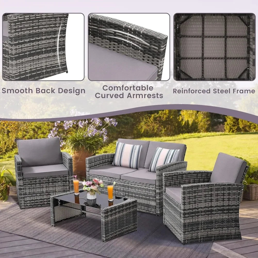 4 Pieces Patio Conversation Set,