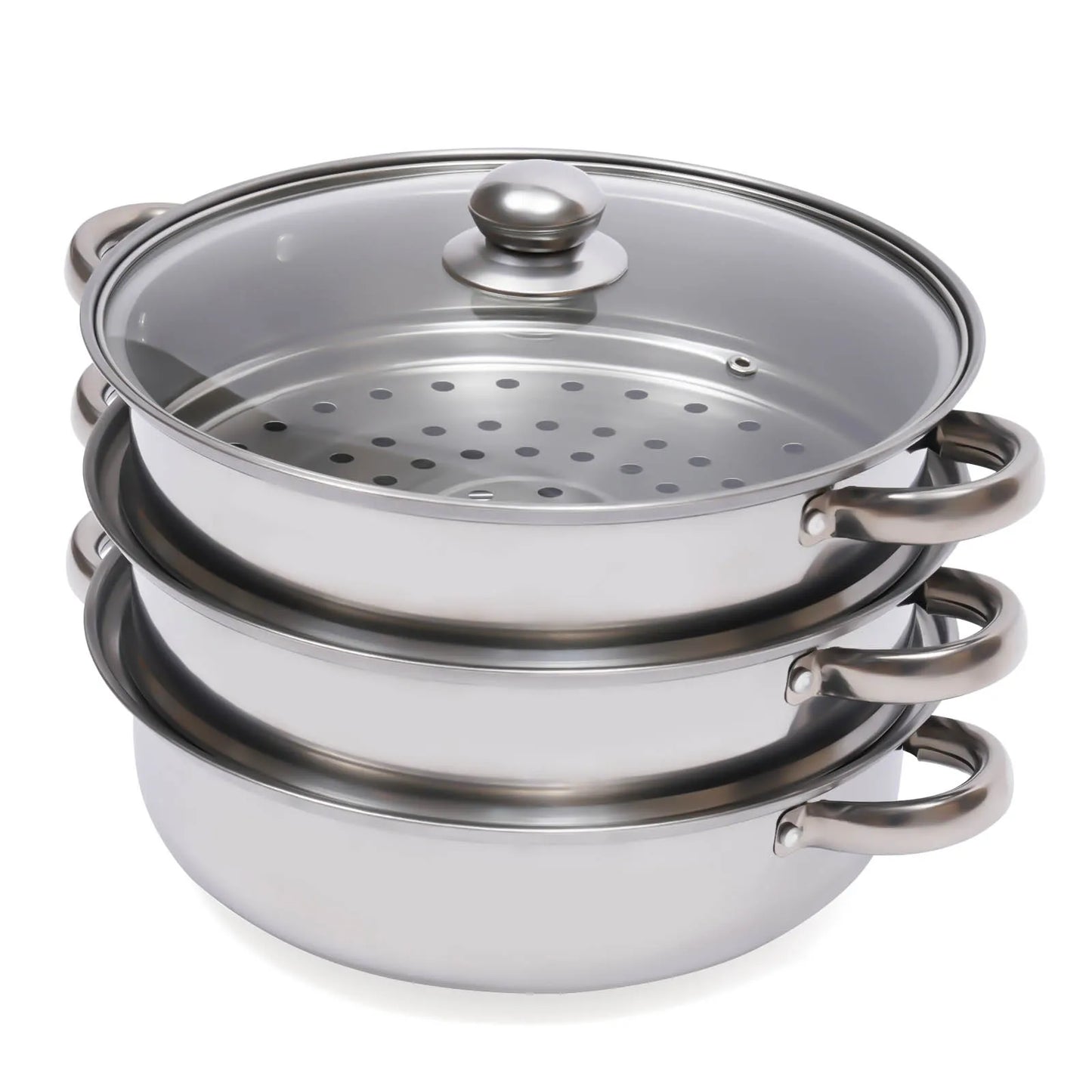 11 Inch Three Tier Stainless Steel Steamer with Glass Lid
