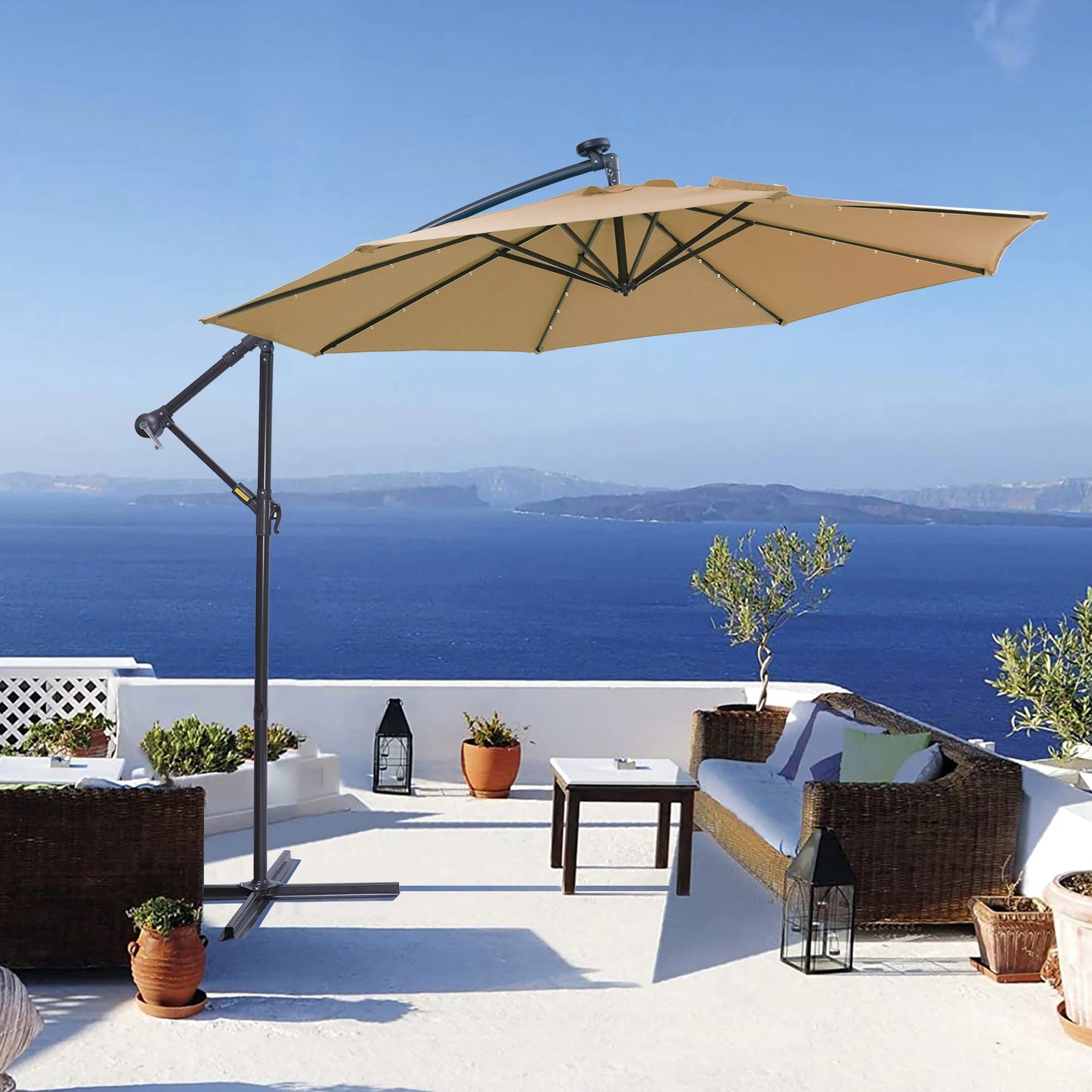 10 FT Solar LED Patio Umbrella for Outdoor Relaxation