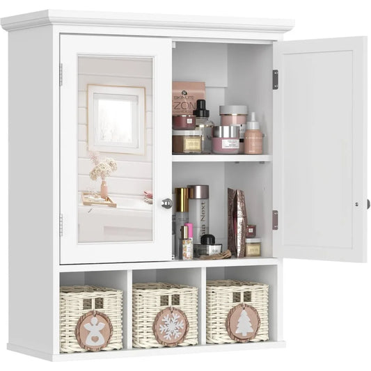Over-the-Toilet Wall Cabinet With Mirror For Bathroom Storage Organization Solutions